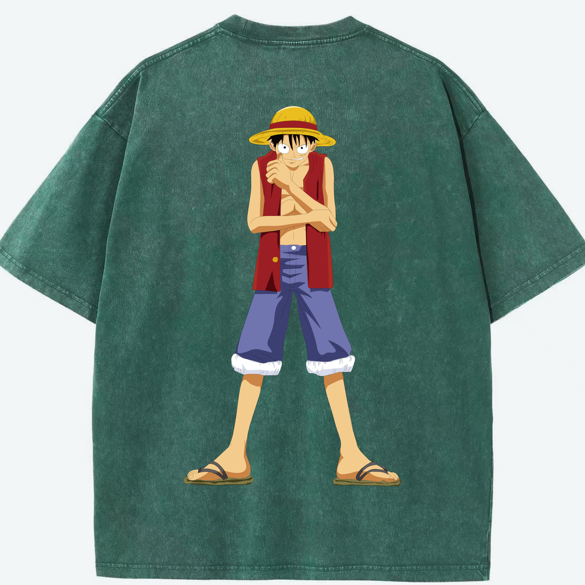 ワンピース モンキー・D・ルフィ ONE PIECE Monkey D. Luffy 綿100% ヴィンテージ風 半袖Tシャツ（背面プリント）